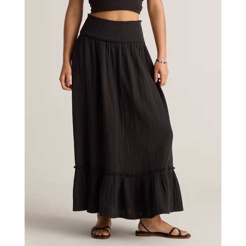 Quince Black Smocked Waist Maxi Skirt